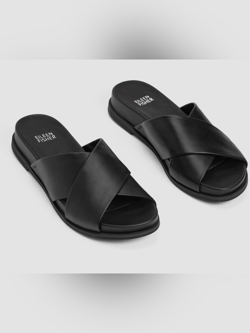 Eileen Fisher Dibs Nappa Leather Wedge Sandal Black Size 8